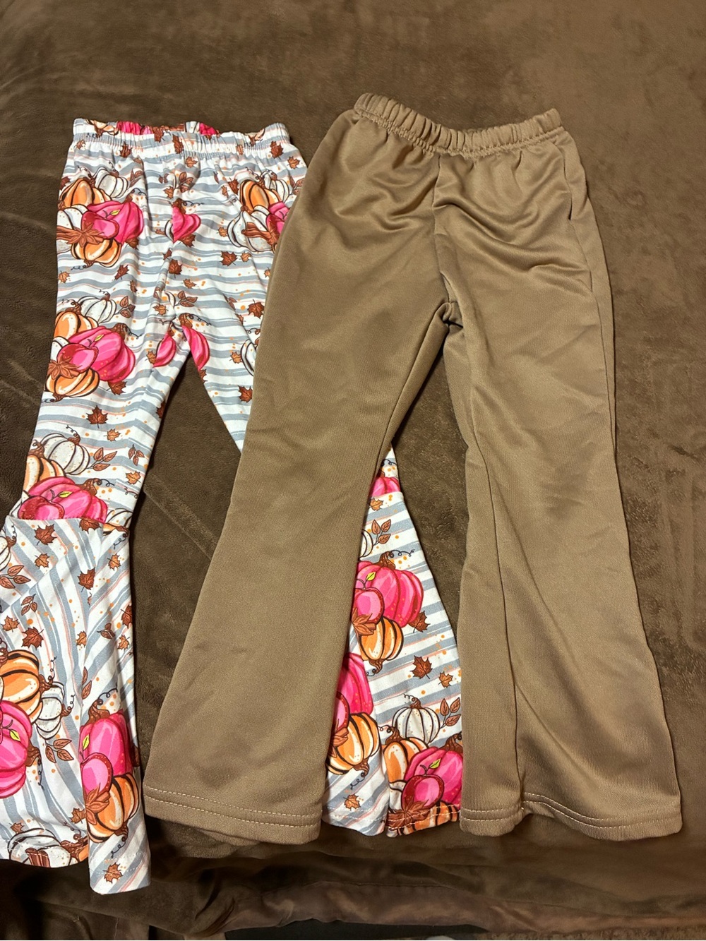 2 pair girls pants Brown Flare and Pink Pumpkin Print Flare size 6